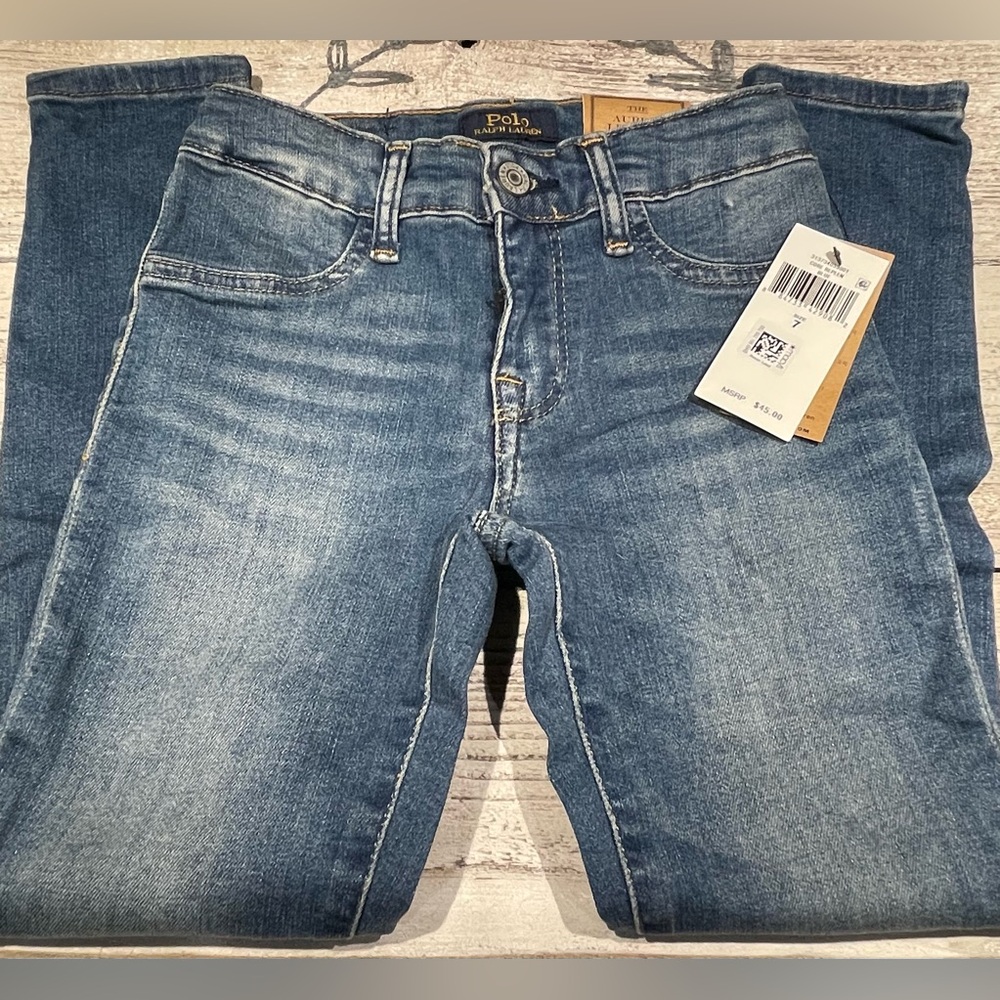 Polo Ralph Lauren Girls Blue Denim Aubrie Legging Size 7 NWT